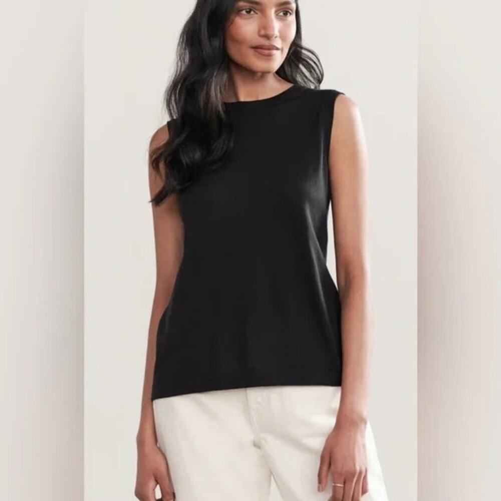 Jenni Kayne Sleeveless Merino Wool Shell Tank Top Black Large